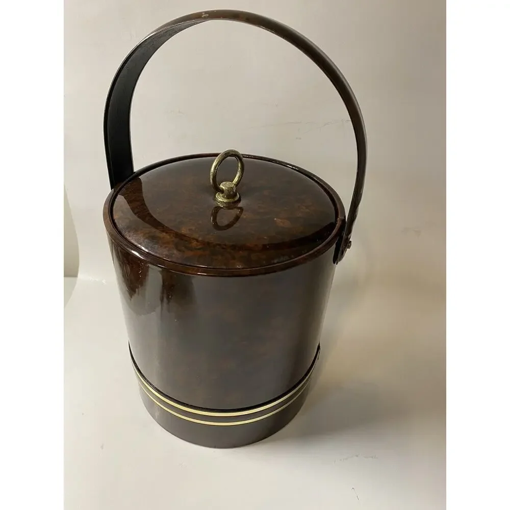 MCM Vintage Georges Briard Vinyl And Brass Ice Bucket Entertaining Mid Century